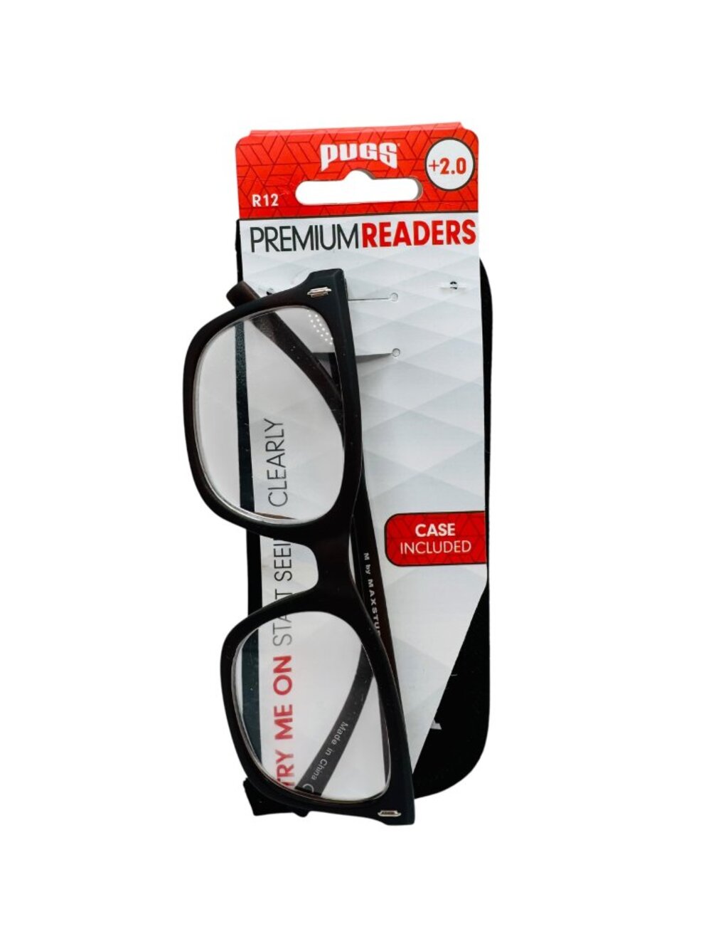 Pugs Premium Reading Glasses +2.0 Strength With Case Included Brown